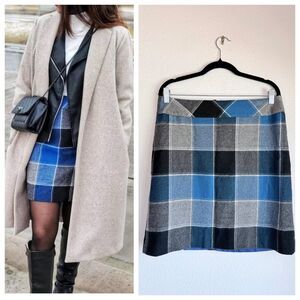 Talbots Wool Blend Plaid Straight Skirt Blue Gray NWOT Size 10 Preppy Academic